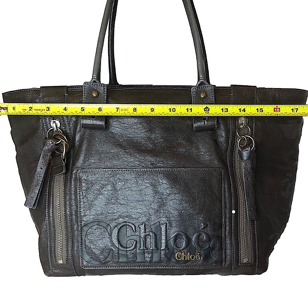 CHLOE ECLIPSE Logo Chocolate Brown Shoulder Bag with Exterior Zipper Pockets - Picture 12 of 16